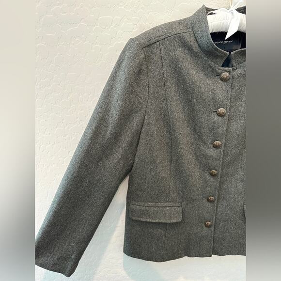 BANANA REPUBLIC | Gray Tweed Wool Blend Military Jacket | Size 14 - Picture 3 of 6